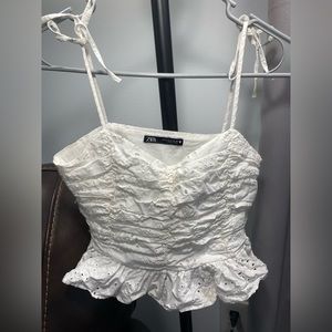 ZARA Women’s White Cropped Ruffled Top